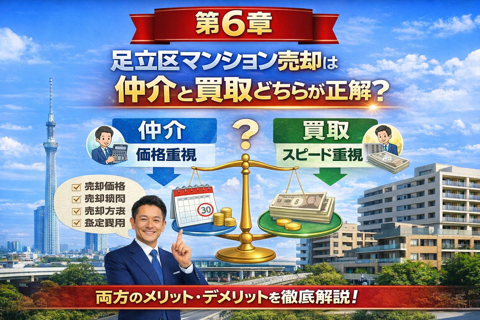 足立区マンション売却で仲介と買取を比較