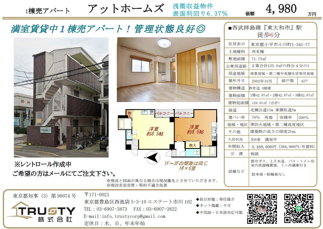 投資物件・小平市1棟売アパート4980万円、お預かりしました。の画像