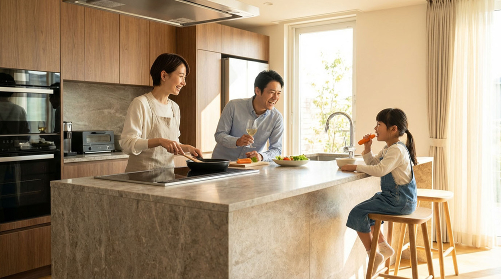 西宮でキッチンリノベ｜家族の会話が増える対面・アイランドの選び方の画像