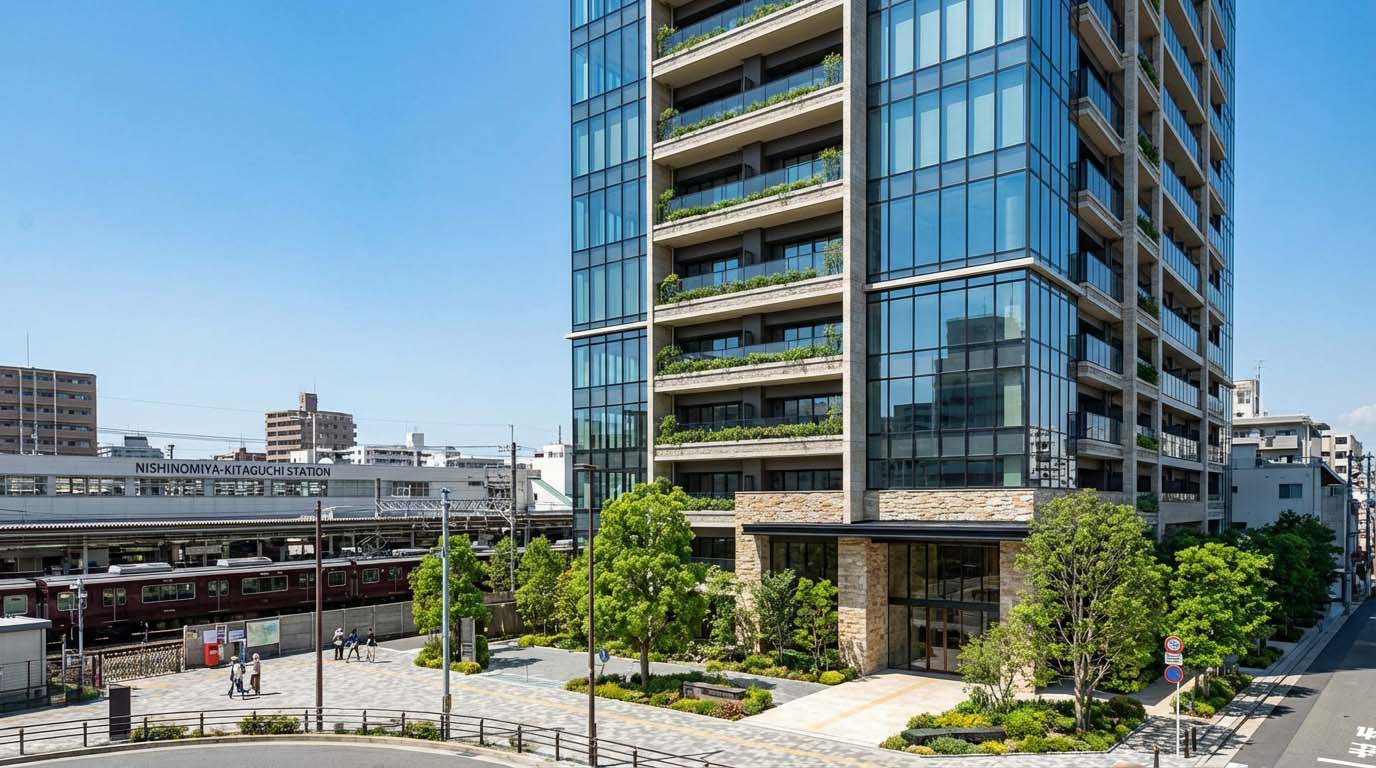 西宮北口や芦屋の駅近マンションなど、資産価値が維持されやすい人気物件の外観