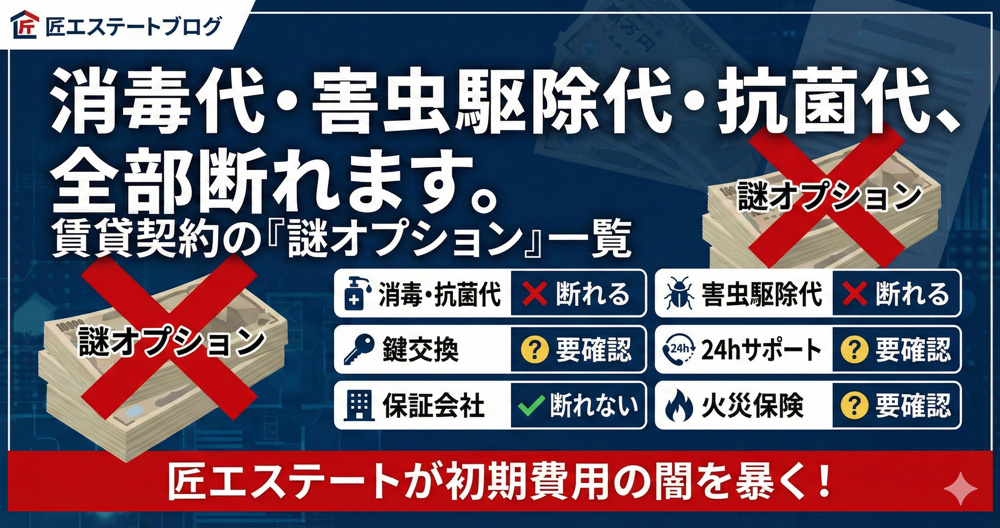 消毒代・害虫駆除代・抗菌代、全部断れます。 賃貸契約の「謎オプション」一覧の画像
