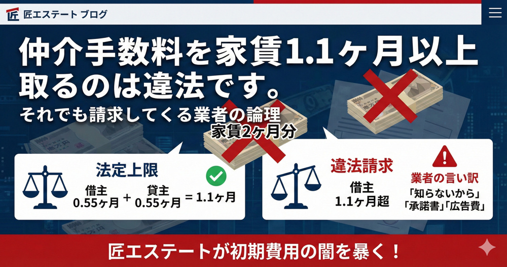 仲介手数料を家賃1.1ヶ月以上取るのは違法です。 それでも請求してくる業者の論理の画像