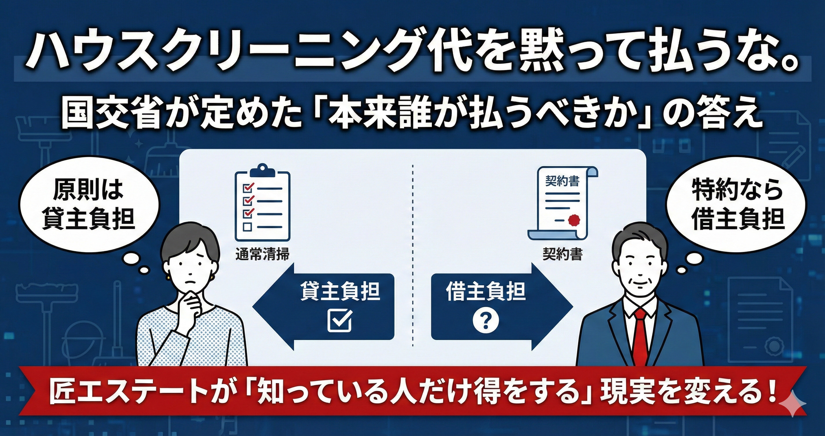 ハウスクリーニング代を黙って払うな。 国交省が定めた「本来誰が払うべきか」の答えの画像