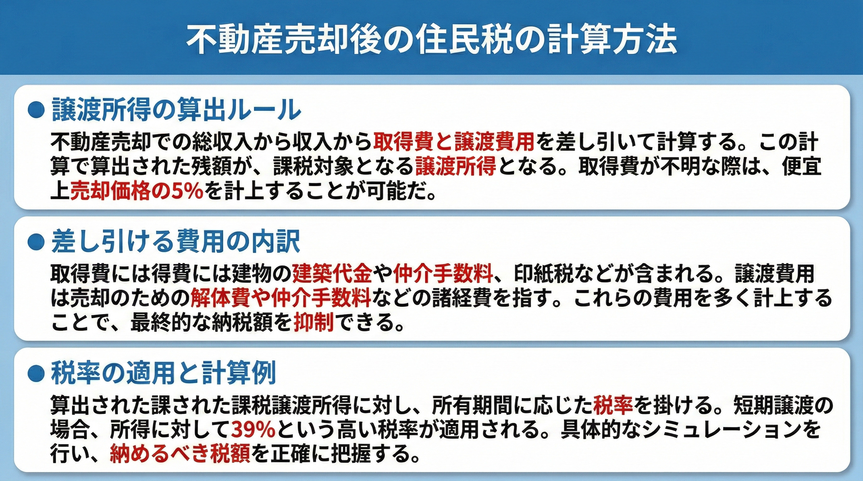 不動産売却後の住民税の計算方法