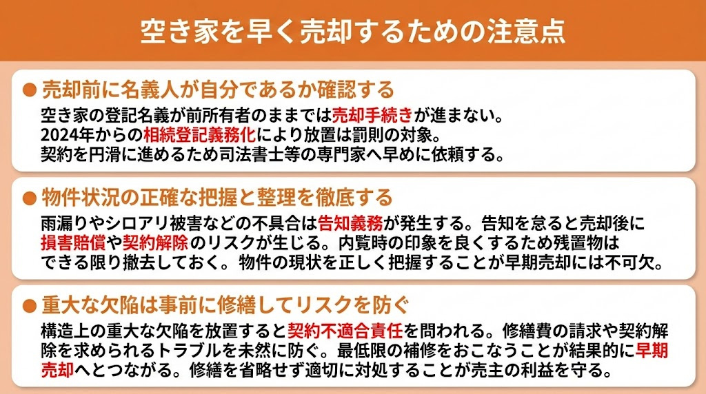 空き家を早く売却するための注意点