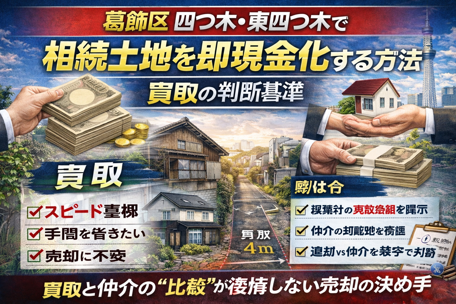 四つ木東四つ木 相続土地買取 即現金化と仲介比較