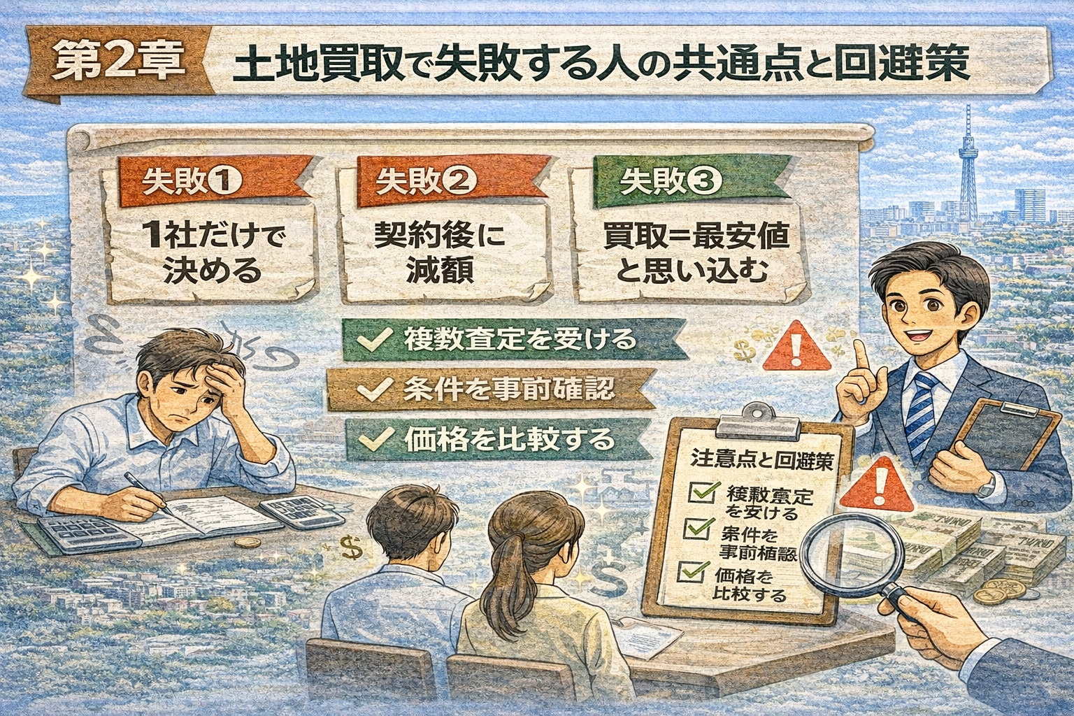 土地買取で失敗しないための注意点イメージ