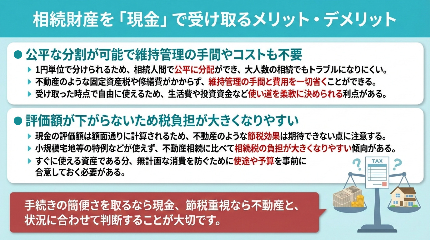 相続財産を「現金」で受け取るメリット・デメリット