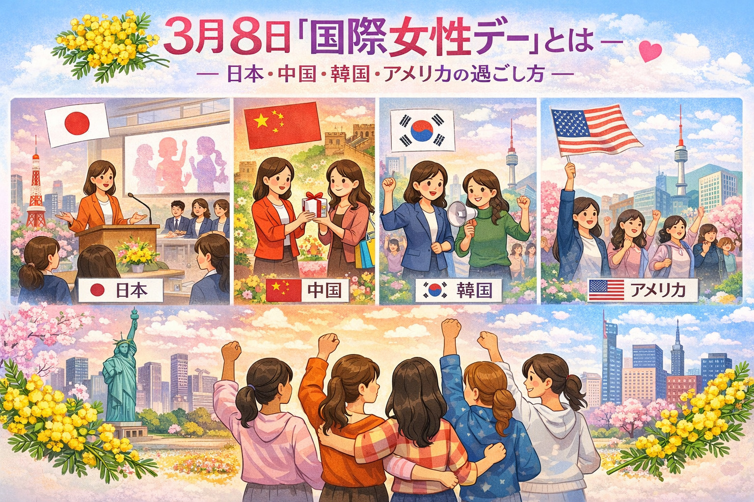 3月8日「国際女性デー」とは ― 日本・中国・韓国・アメリカの過ごし方の画像