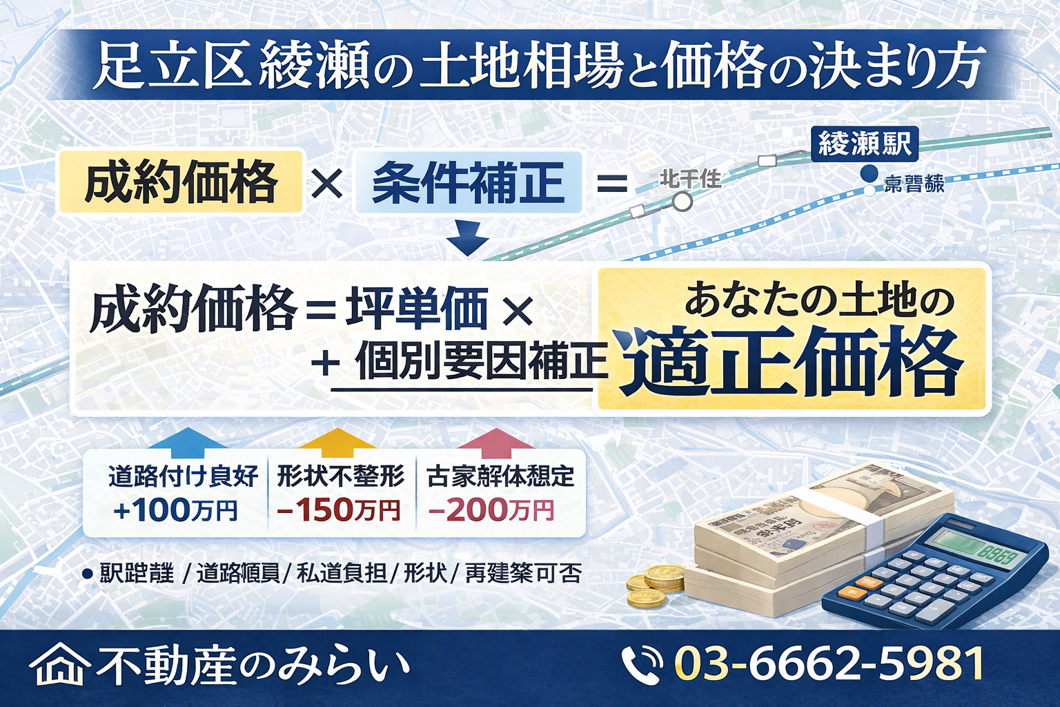 足立区綾瀬の土地相場と価格の決まり方イメージ図