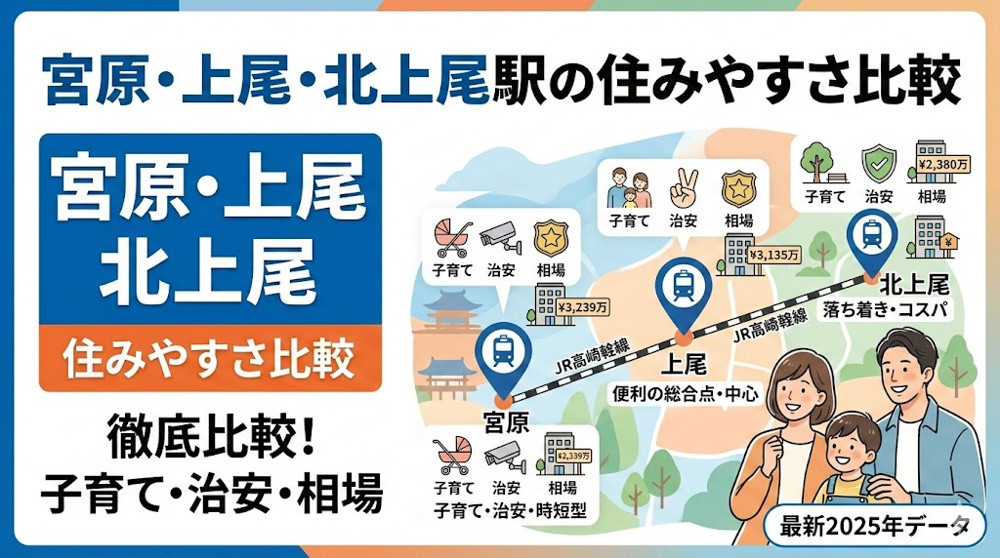 宮原・上尾・北上尾駅の住みやすさ比較｜子育て・治安・徒歩10分相場の画像