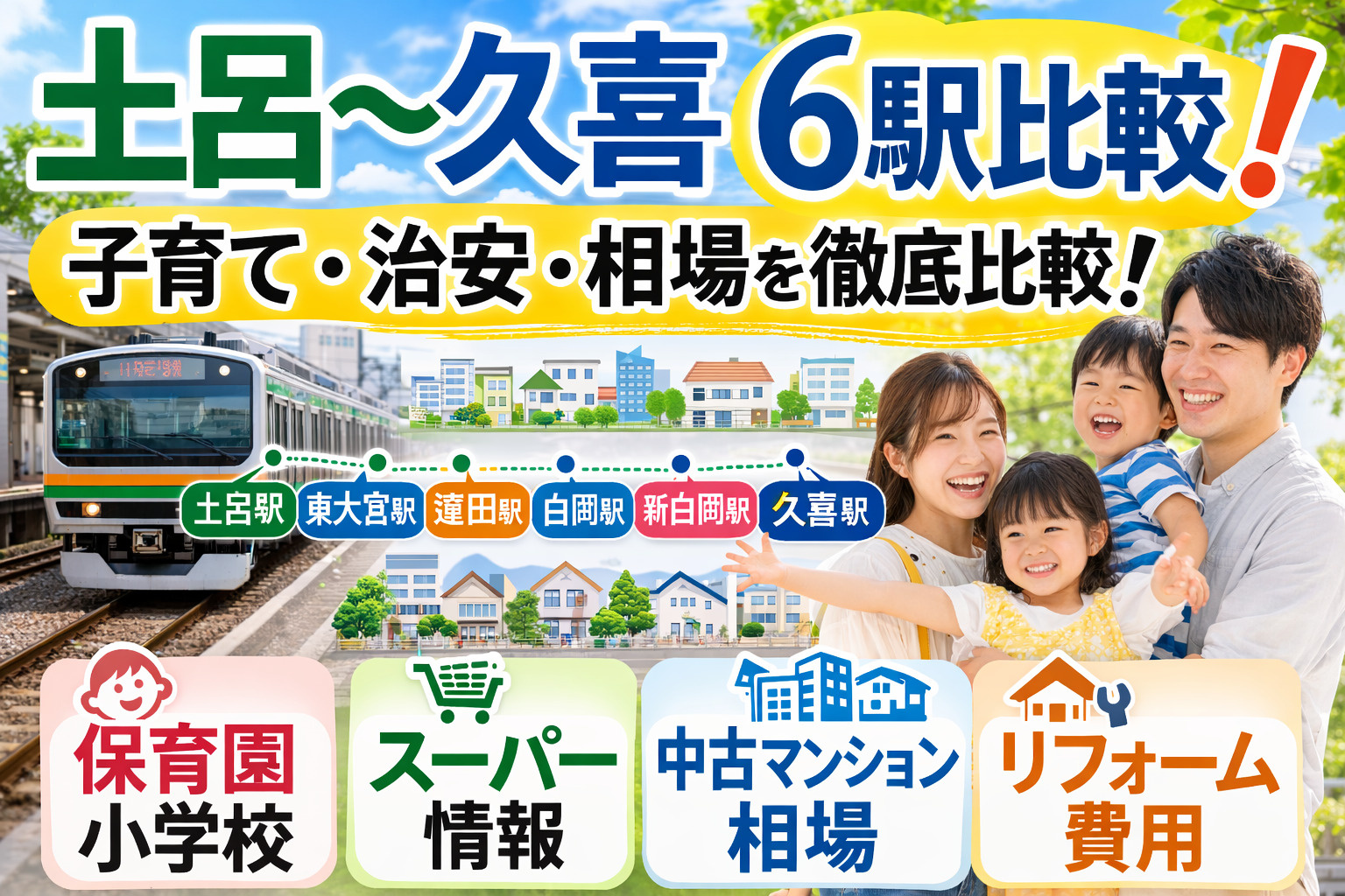 土呂〜久喜の6駅比較｜子育て・治安・駅徒歩10分相場の見取り図帖の画像