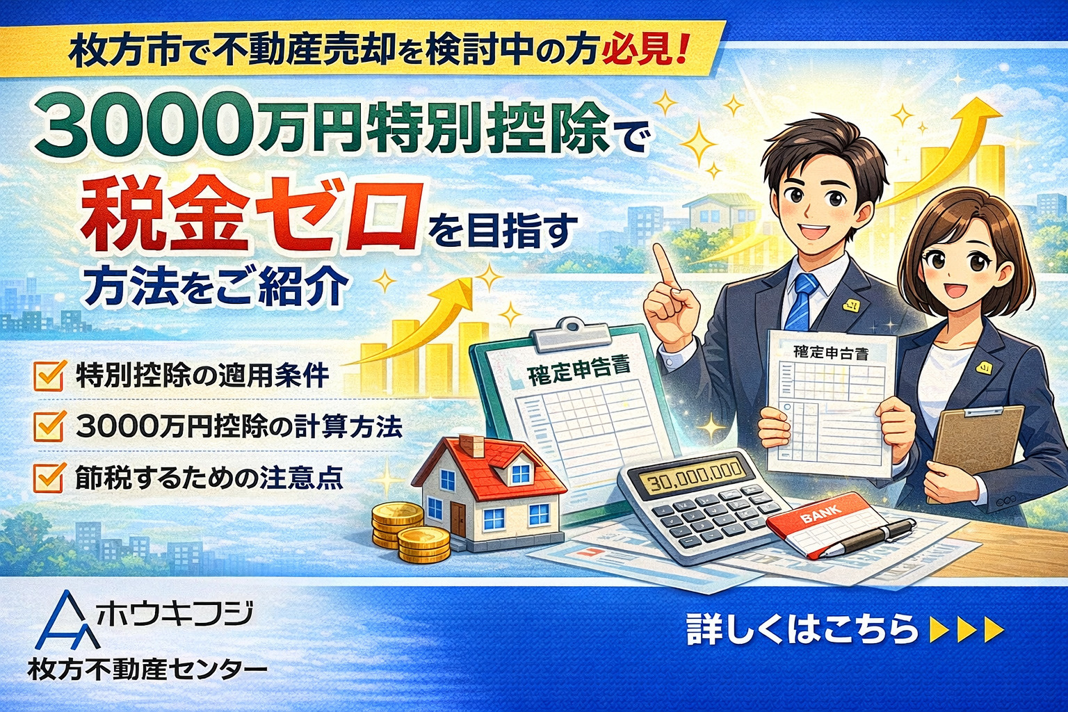 枚方市で不動産売却を検討中の方必見！3000万円特別控除で税金ゼロを目指す方法をご紹介の画像