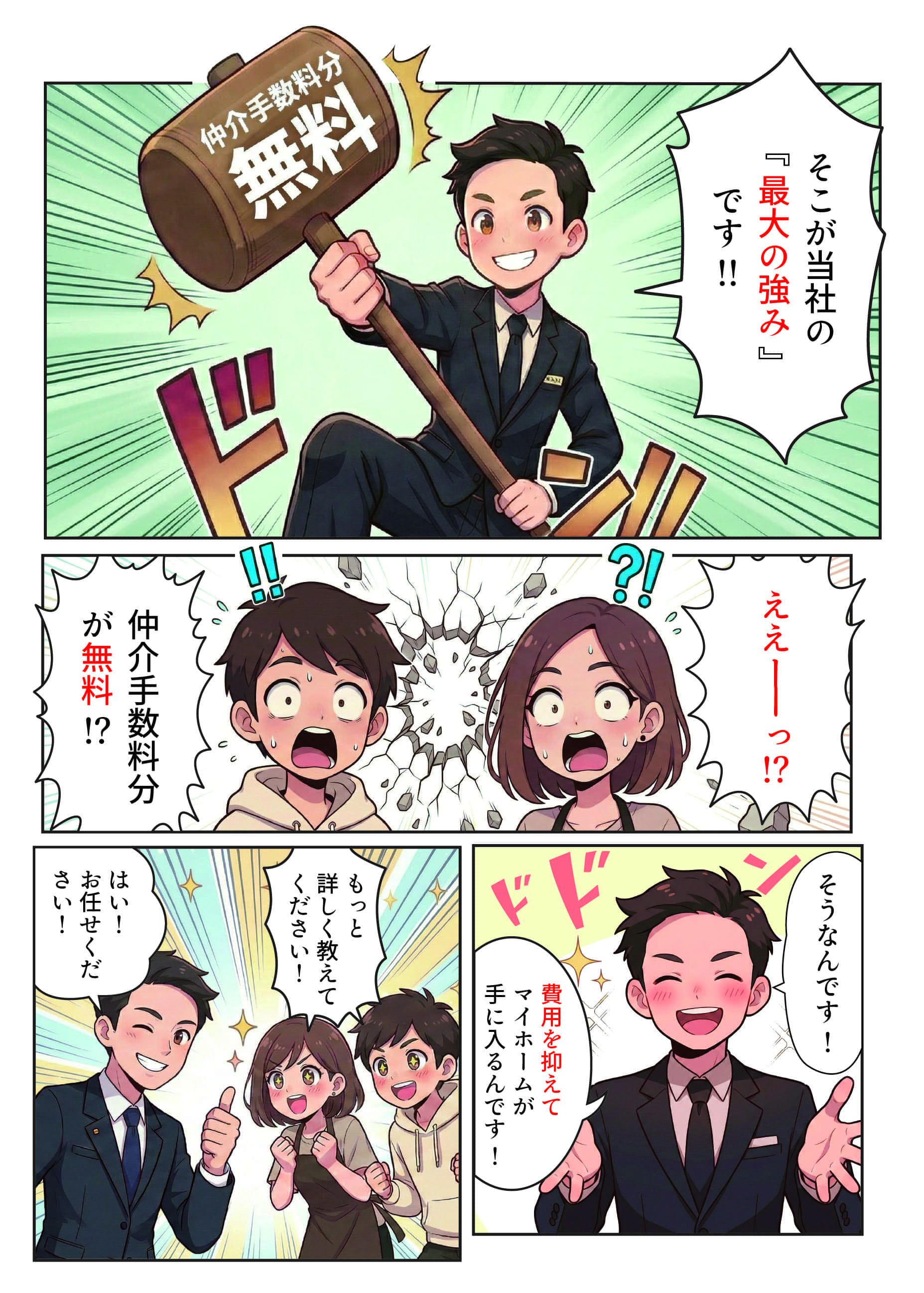 マンガ③大クラ不動産の仲介手数料分無料のサービス