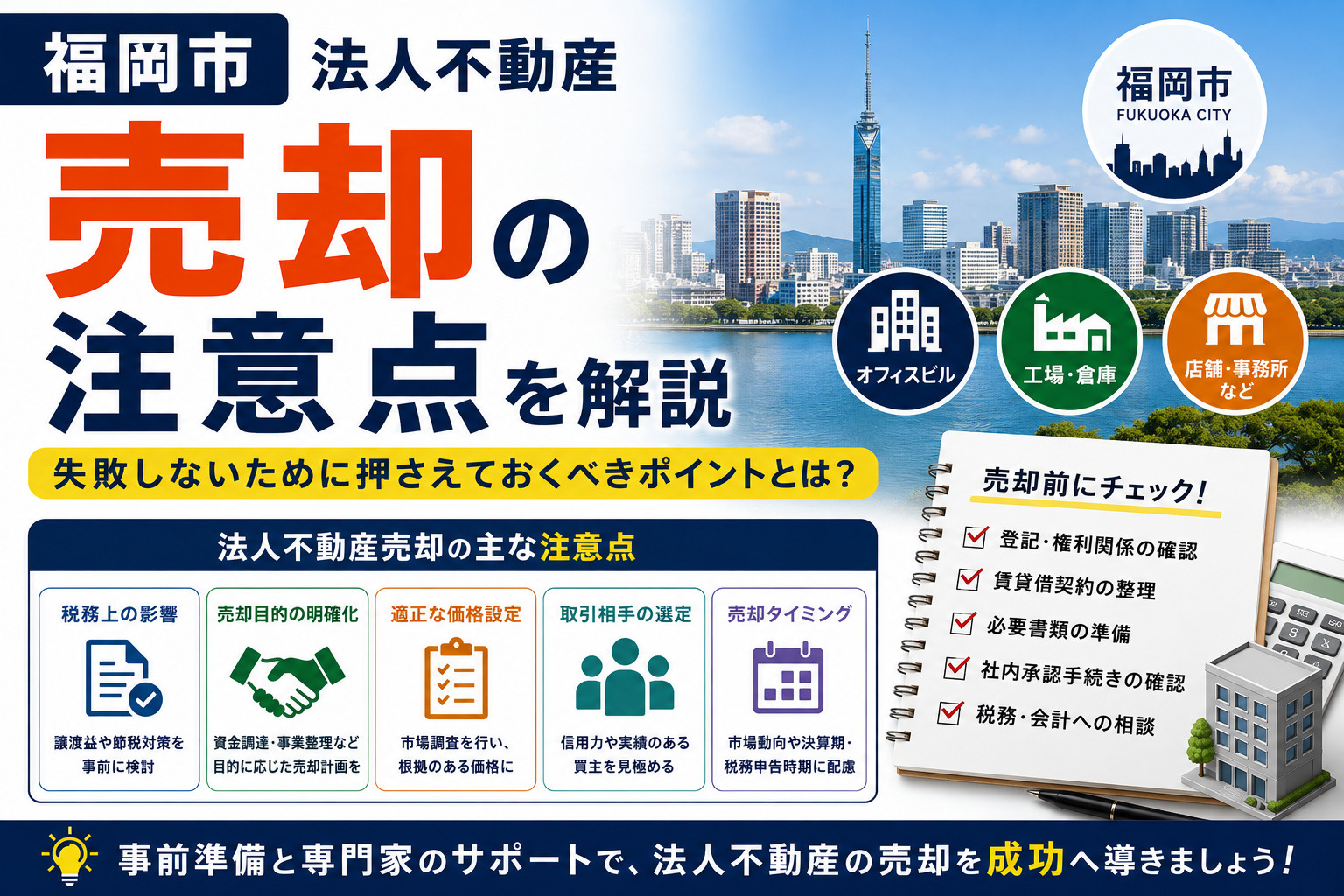 福岡市 法人不動産売却の注意点を解説の画像
