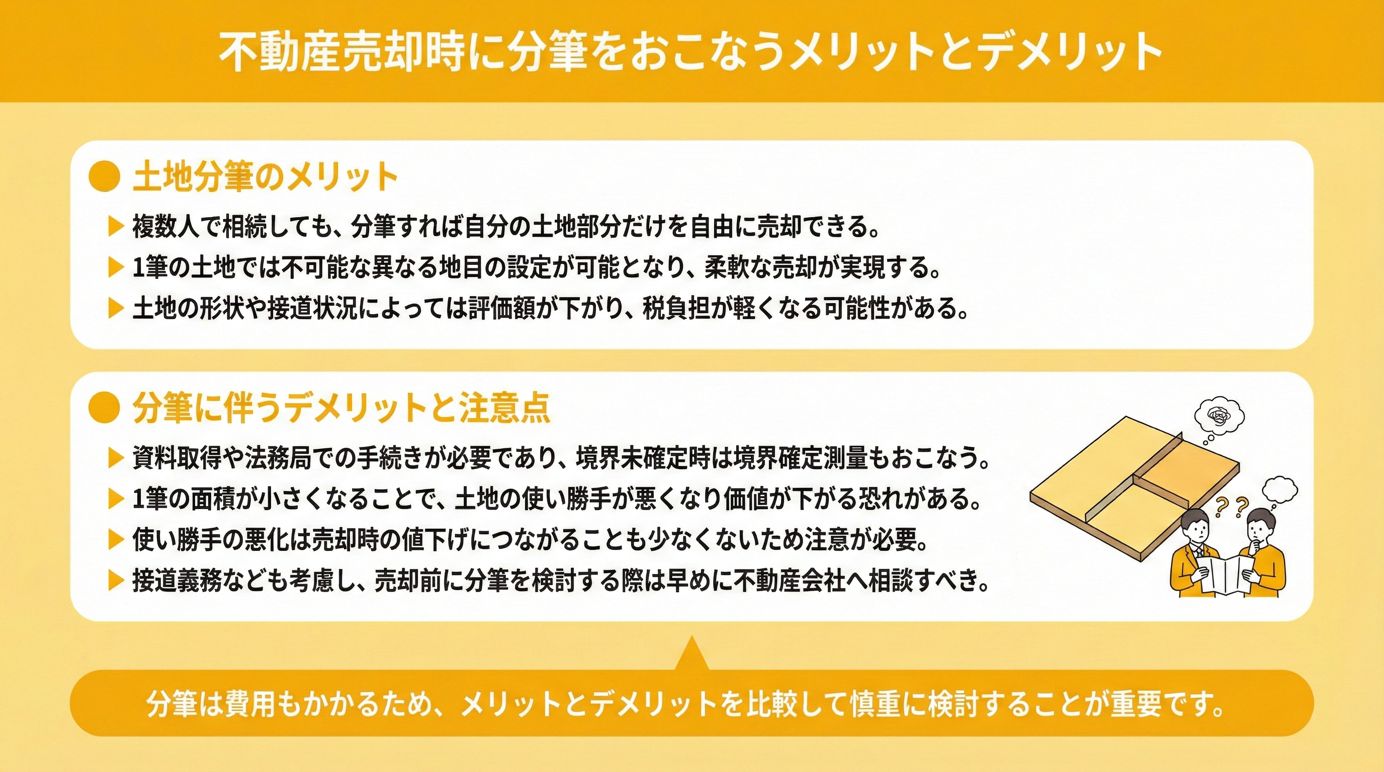 不動産売却時に分筆をおこなうメリットとデメリット