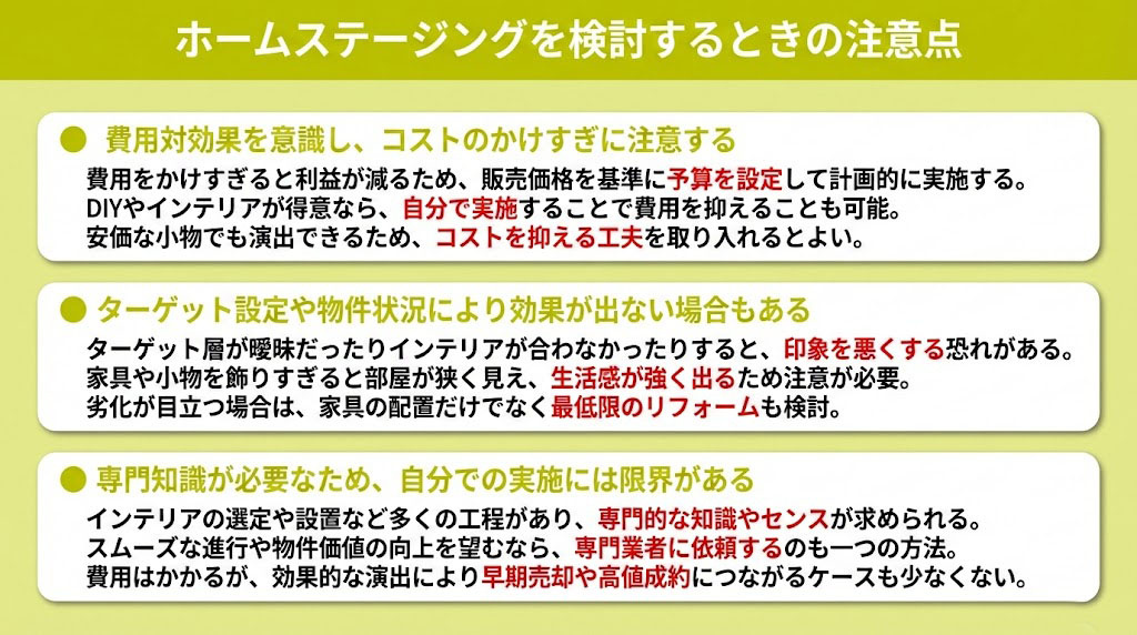 ホームステージングを検討するときの注意点