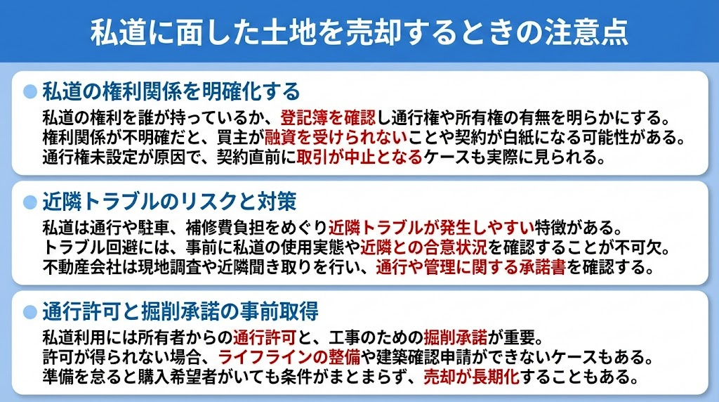 私道に面した土地を売却するときの注意点
