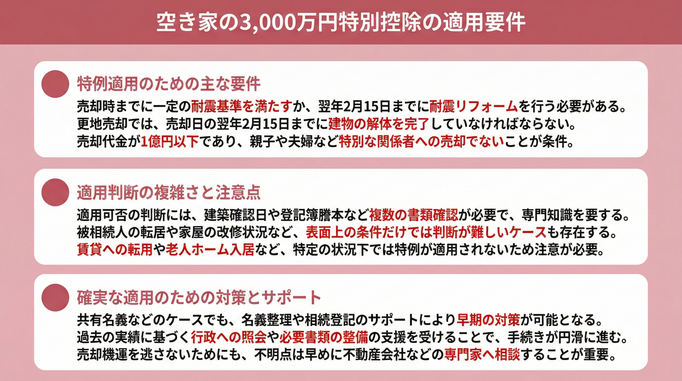空き家の3,000万円特別控除の適用要件