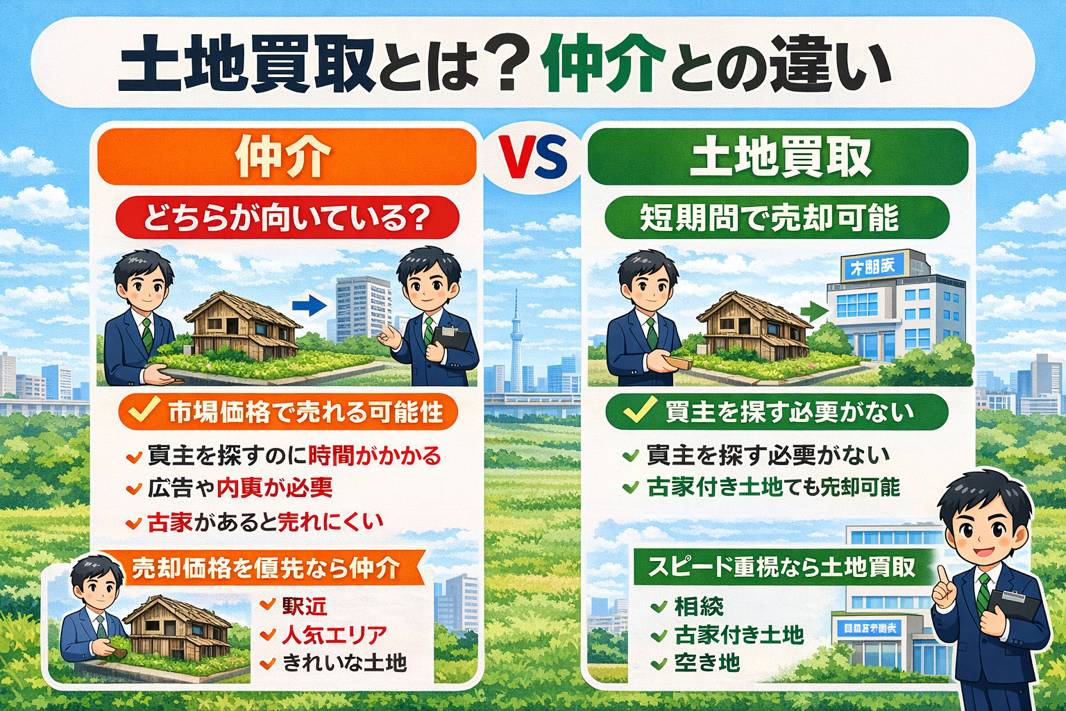 土地買取と仲介の違い