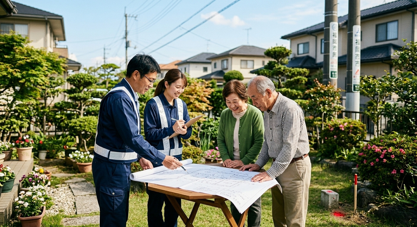 近隣との境界確認シーン