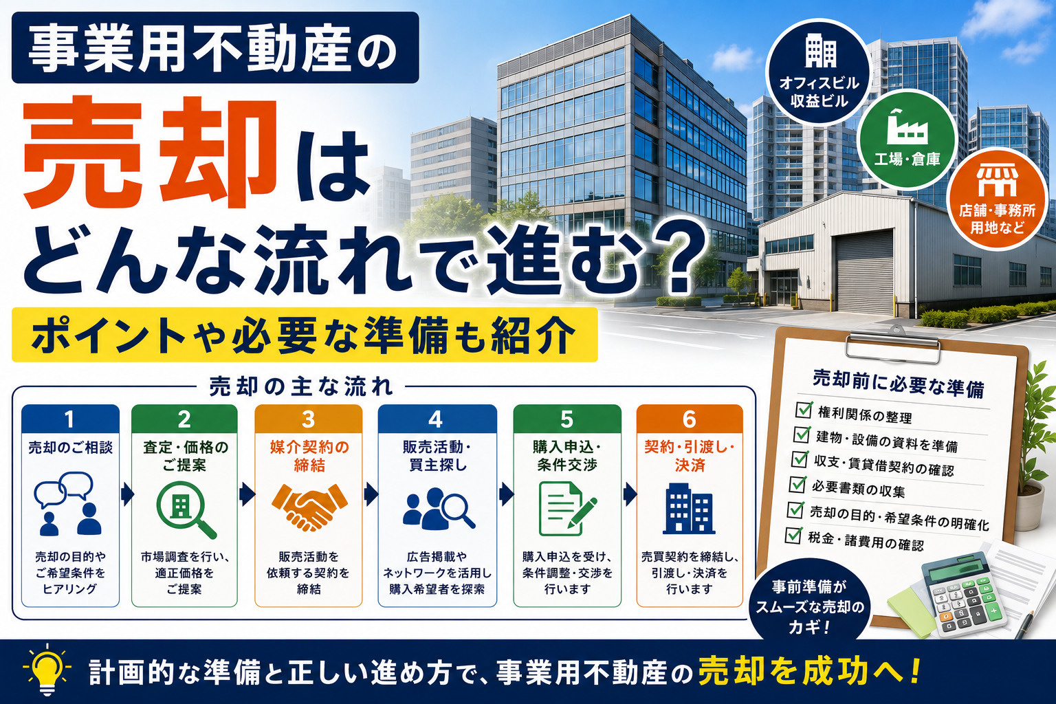 事業用不動産の売却はどんな流れで進む?ポイントや必要な準備も紹介の画像