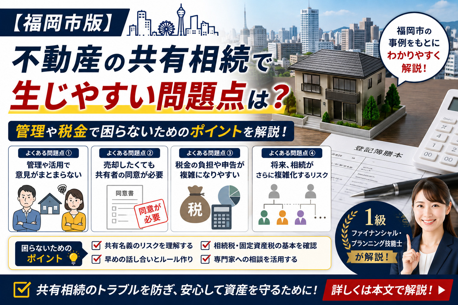 【福岡市版】不動産の共有相続で生じやすい問題点は?管理や税金で困らないためのポイントを1級ファイナンシャルプラング技能士が解説の画像
