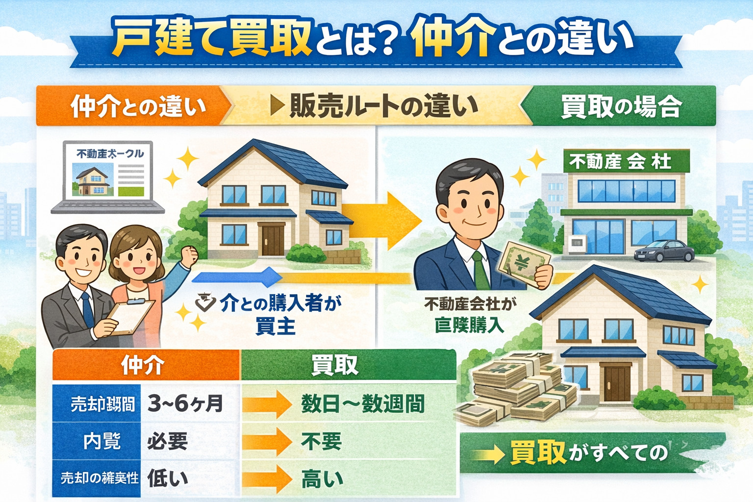 戸建て買取と仲介の違い