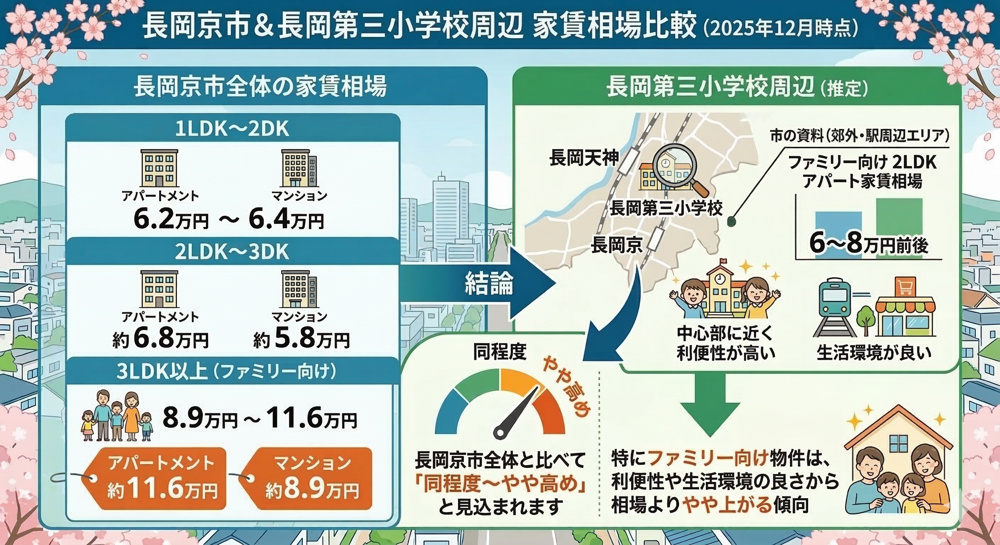 長岡第三小学校近くの家賃相場はどうなっている？間取り別に詳しく解説の画像