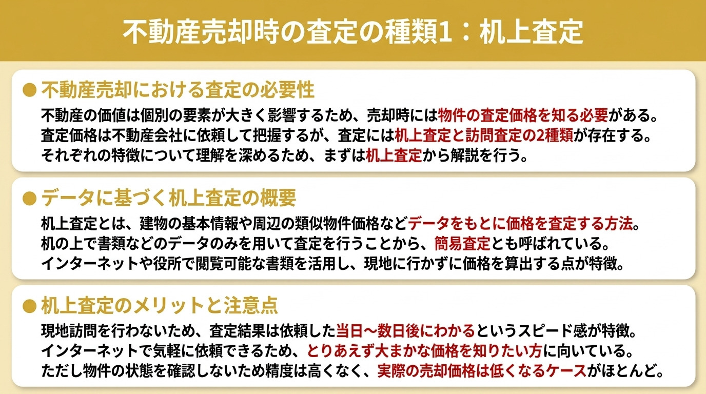 不動産売却時の査定の種類1：机上査定