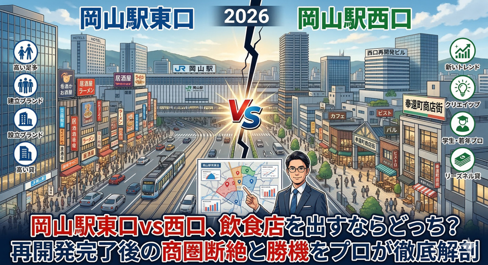 岡山駅東口vs西口、飲食店を出すならどっち？ 再開発完了後の商圏断絶と勝機をプロが徹底解剖の画像
