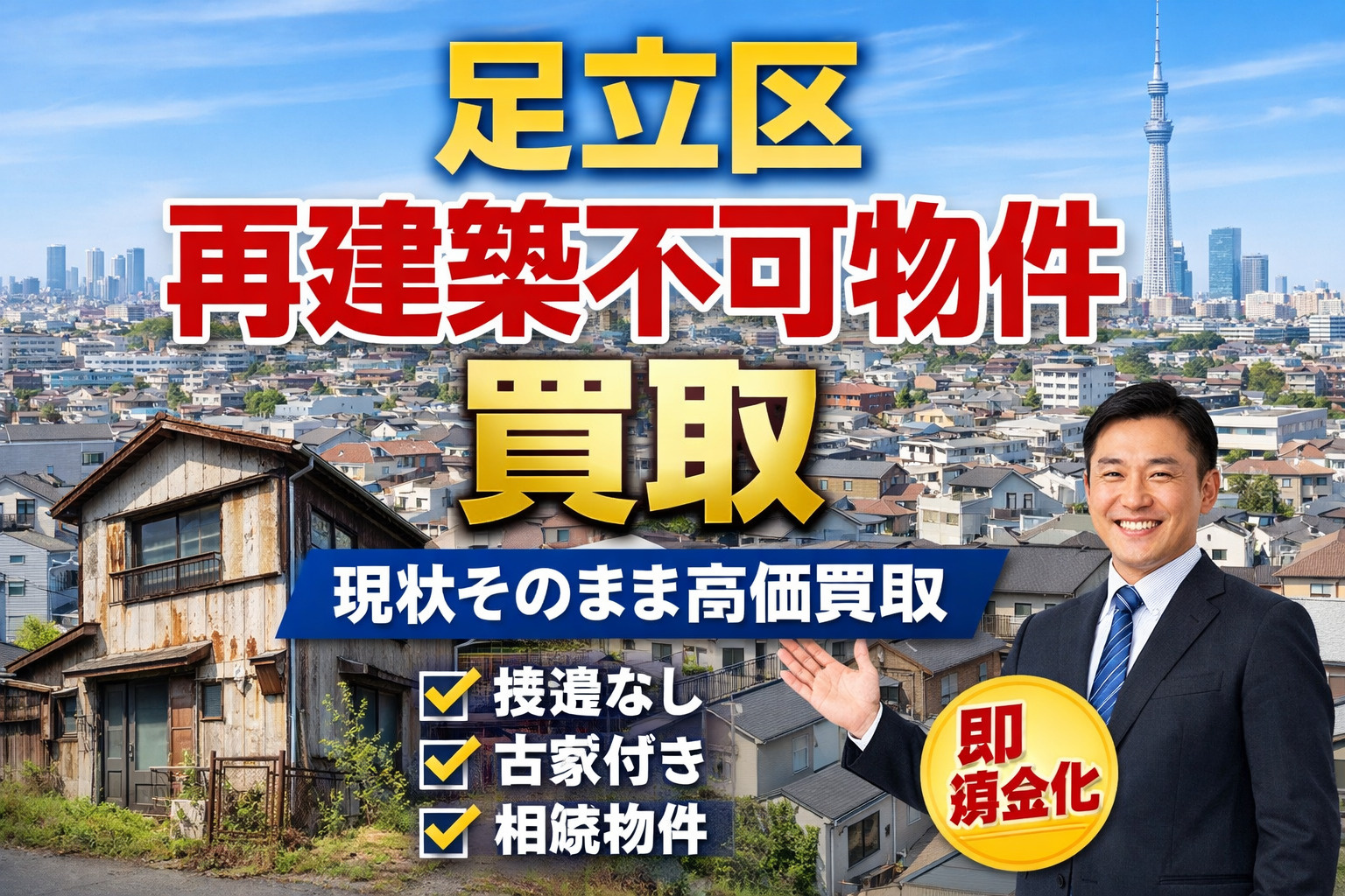 【足立区 再建築不可 買取】売れない土地も即現金化｜接道なし・古家付きも対応の画像
