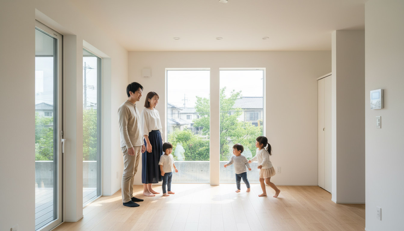 西宮市内で新しい物件の見学に訪れた家族