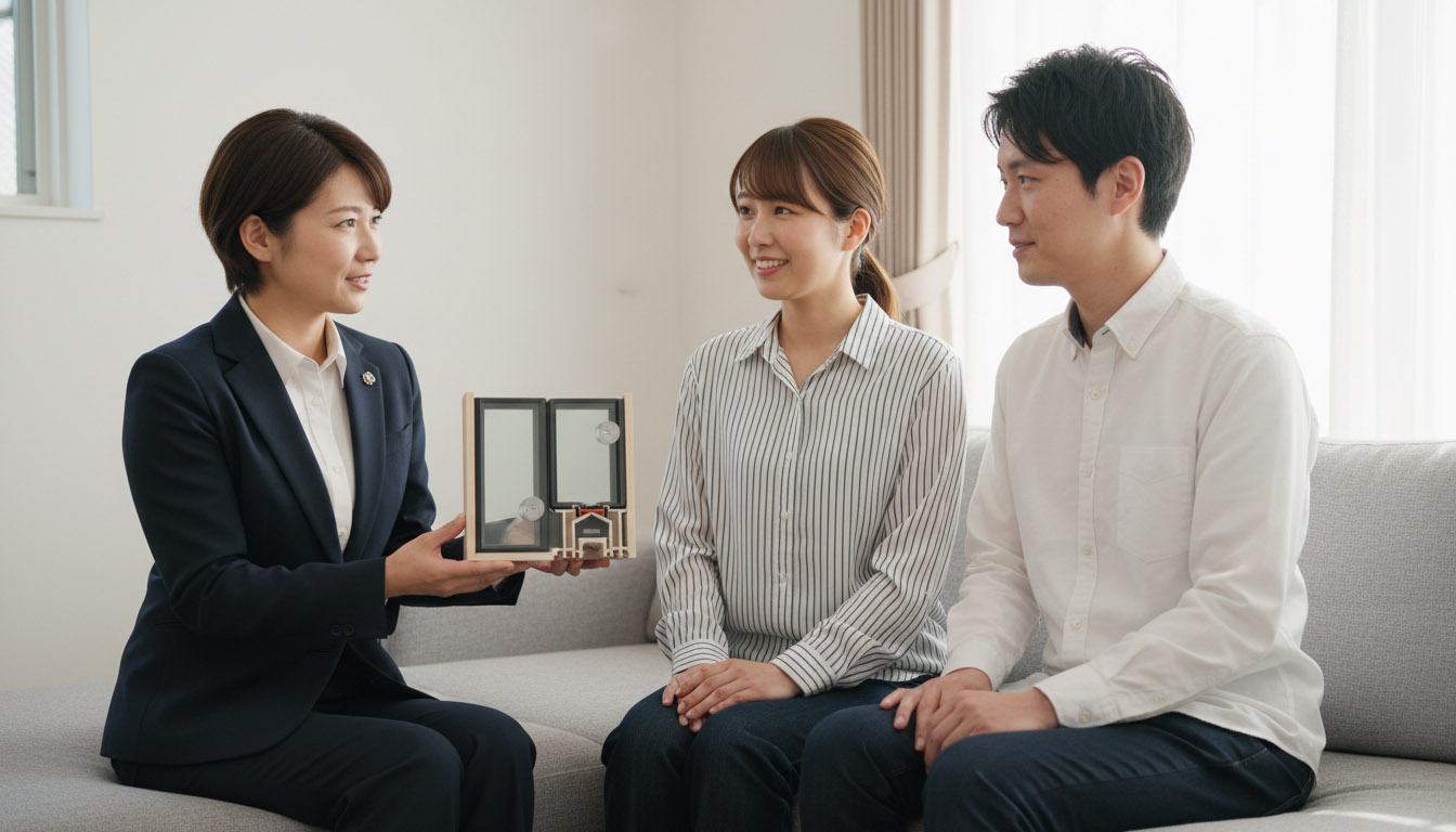 株式会社高翔の担当者と窓のリノベーションについて相談する夫婦