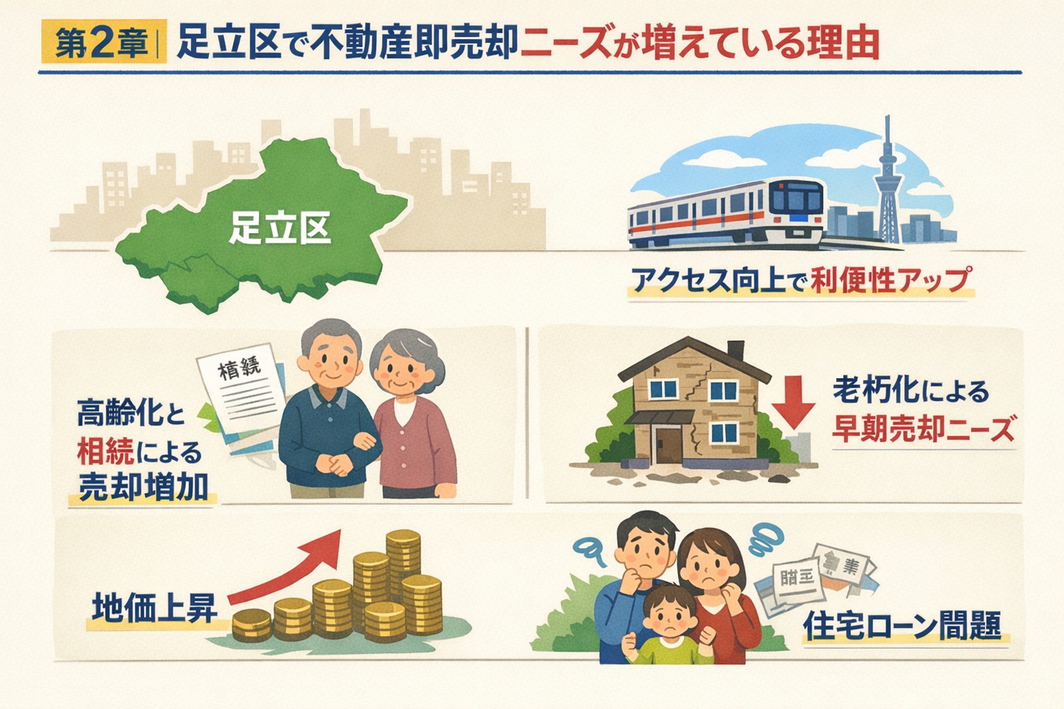 足立区で不動産即売却ニーズが増えている理由を表すイメージ画像