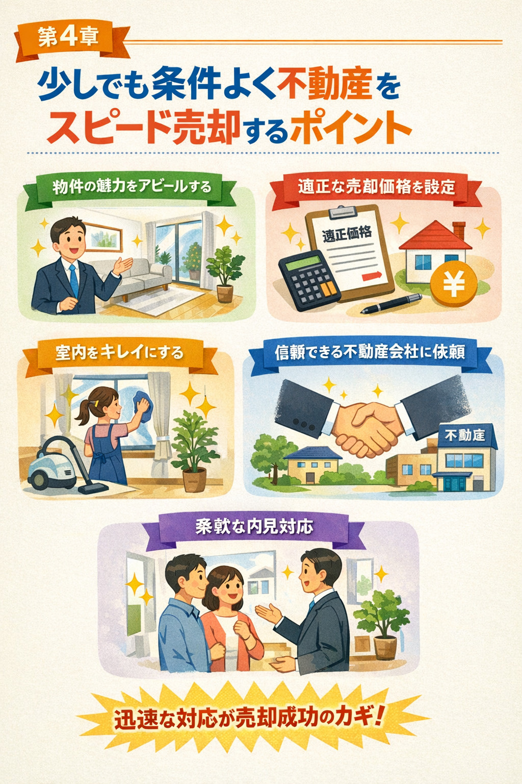 条件よく不動産をスピード売却するためのポイントを表すイメージ画像
