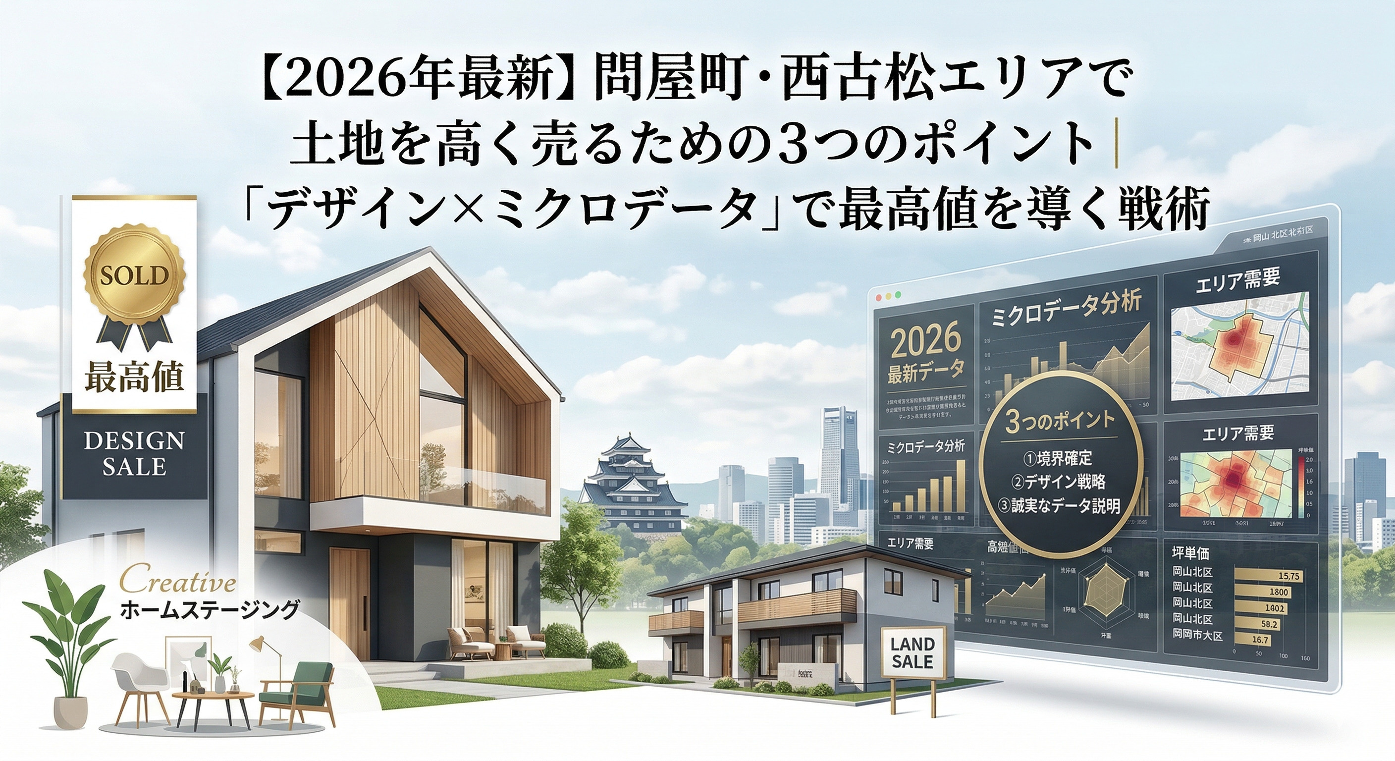【2026年最新】問屋町・西古松エリアで土地を高く売るための3つのポイント｜「デザイン×ミクロデータ」で最高値を導く戦術の画像