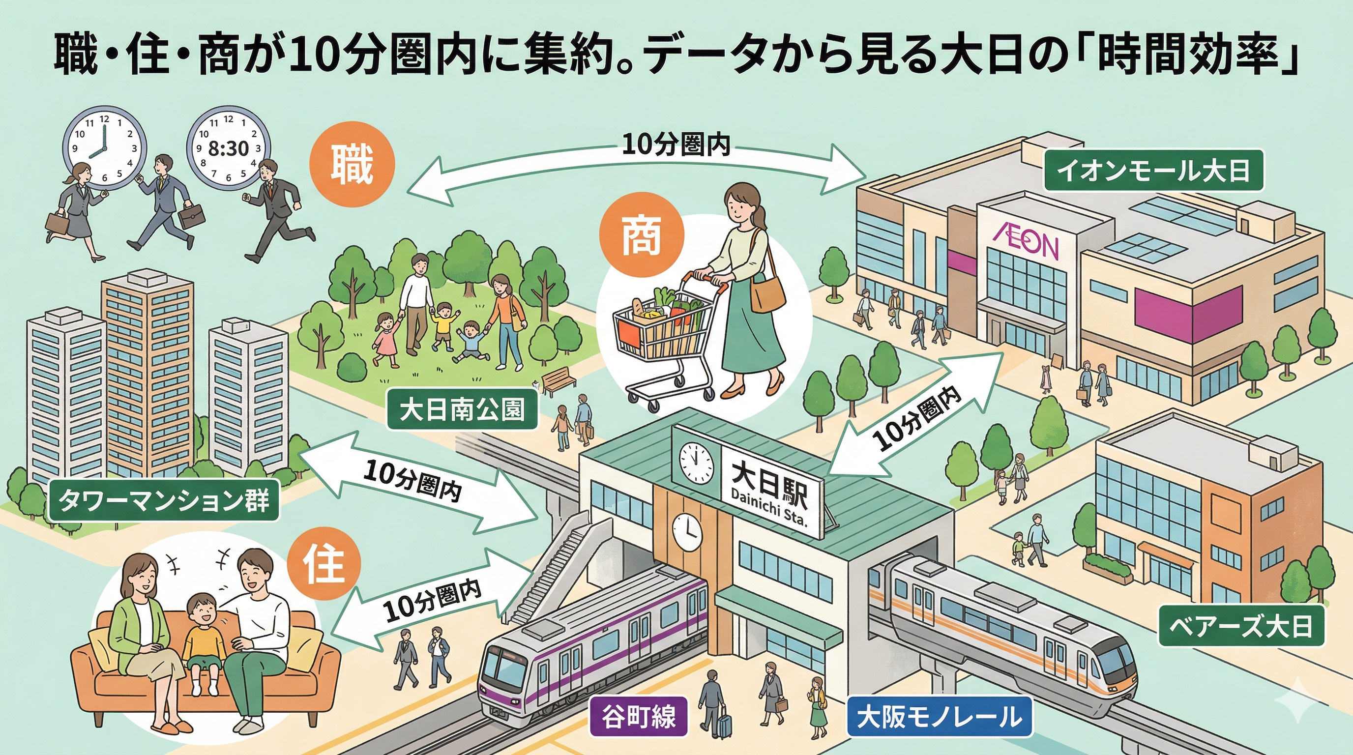 職・住・商が10分圏内に集約。データから見る大日の「時間効率」の画像