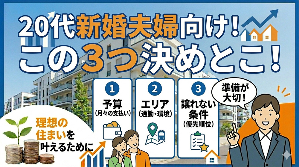20代新婚夫婦向け、不動産屋さんへ行く前にこの３つ決めとこ！の画像