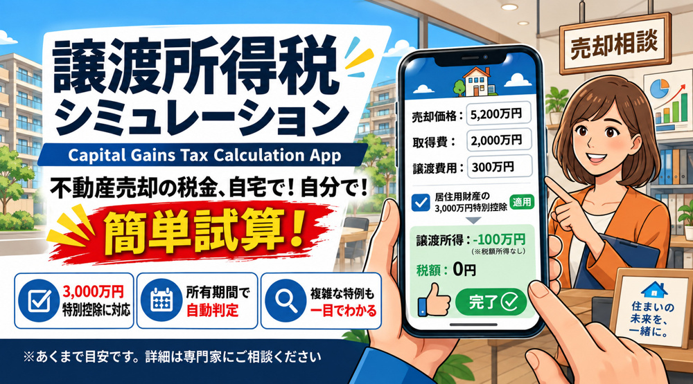 建売・マンション売ったら、手元にいくら残る？譲渡所得税シミュレーション（取得費・減価償却・税率・ A4出力版）の画像