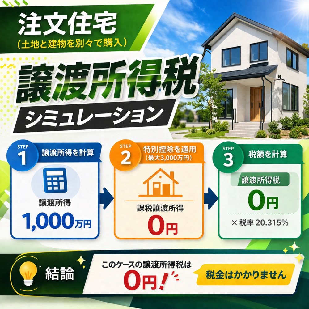 土地、建物売ったら、手元にいくら残る？譲渡所得税シミュレーション(注文住宅・減価償却・税率・A4出力版)の画像