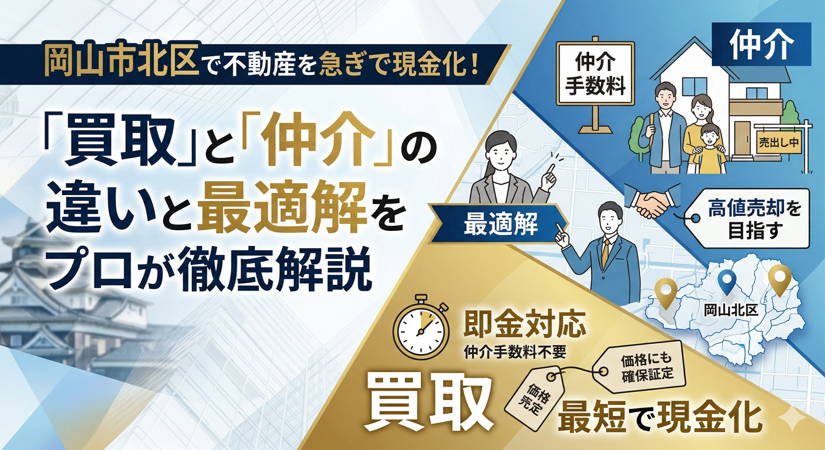 岡山市北区で不動産を急ぎで現金化！ 「買取」と「仲介」の違いと最適解をプロが徹底解説の画像