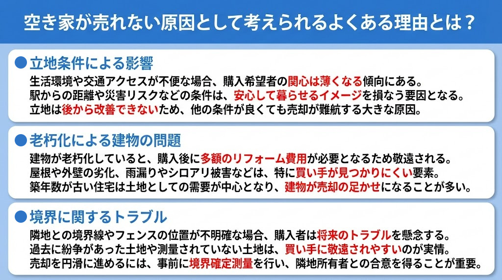 空き家が売れない原因として考えられるよくある理由とは？