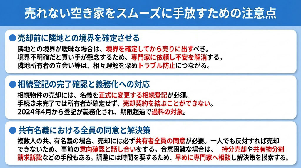 売れない空き家をスムーズに手放すための注意点