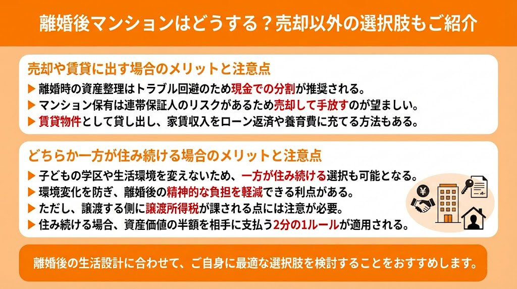 離婚後マンションはどうする？売却以外の選択肢もご紹介