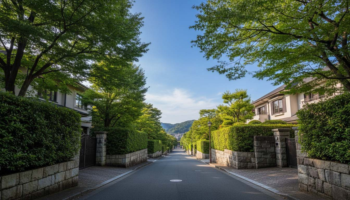 緑豊かで気品ある阪神間の高級住宅街、芦屋市山手町の街並みイメージ