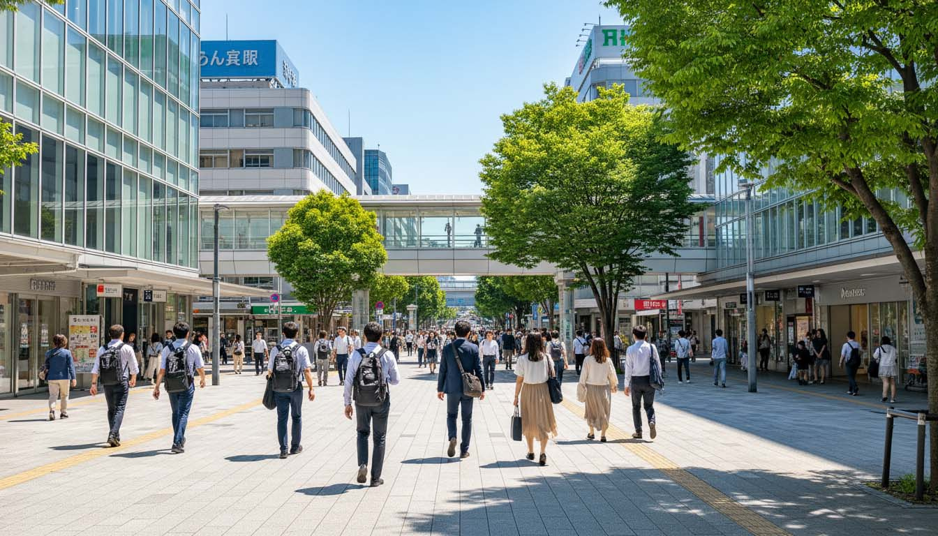 神戸市灘区の六甲道駅周辺など、学生やビジネスマンが行き交う活気ある阪神間の街並み