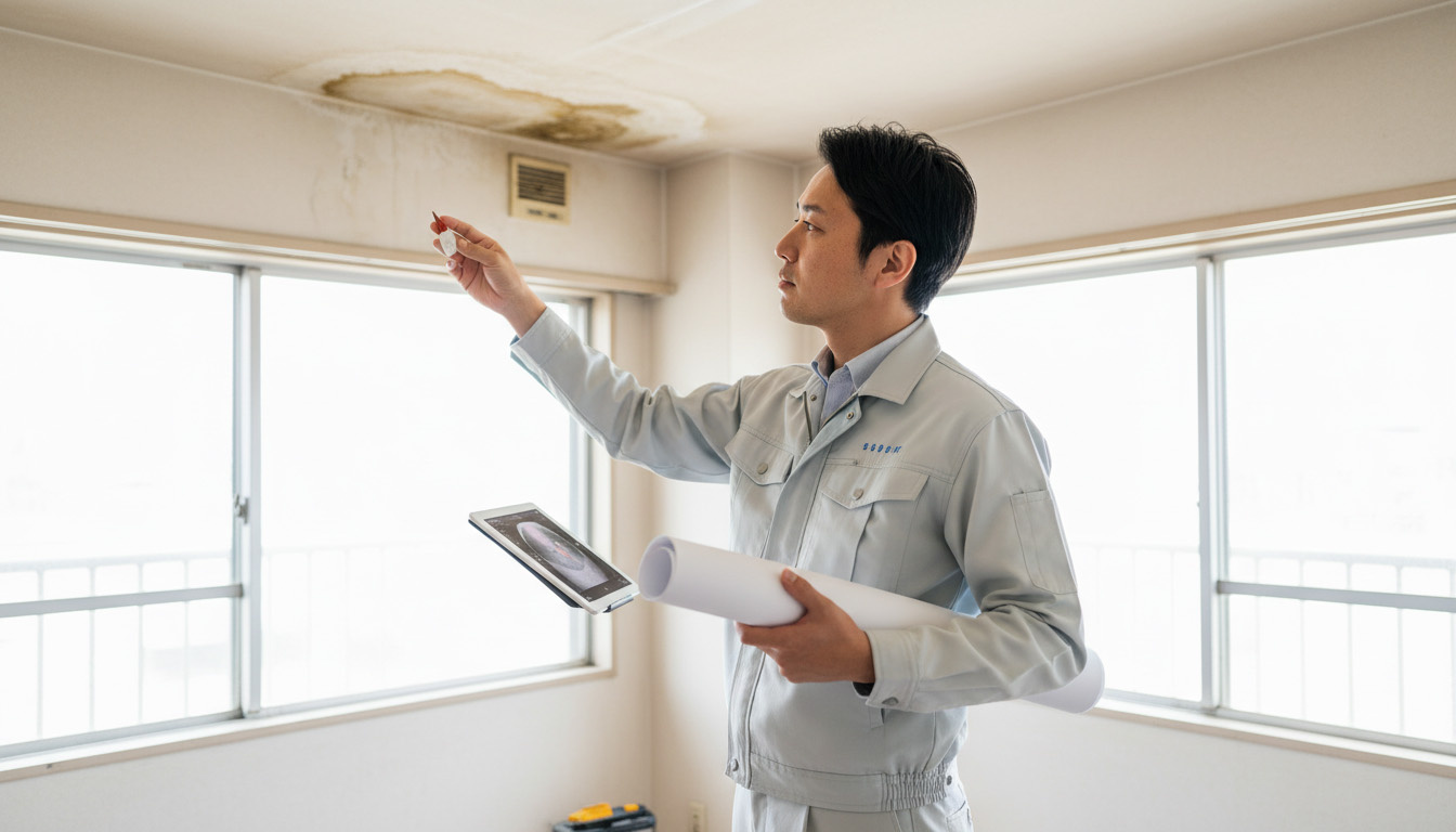株式会社 高翔の建築士が投資用物件の劣化状態を正確に診断（インスペクション）している様子