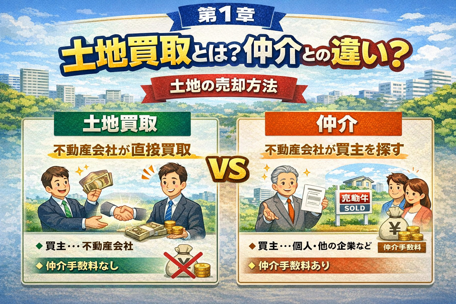 土地買取と仲介の違いをわかりやすく解説