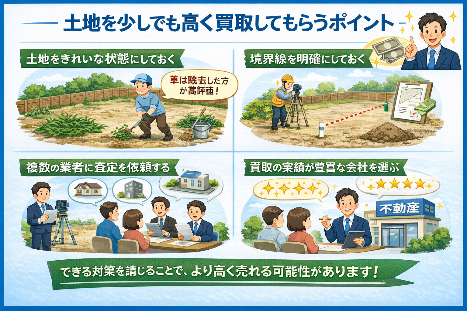 土地を高く買取してもらうためのポイント